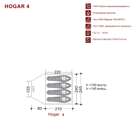 Палатка Hogar 4 Indiana (Индиана)