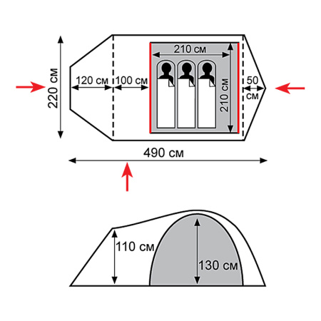 Палатка эспедиционная Cave 3 (V2) серая Tramp (Трамп)
