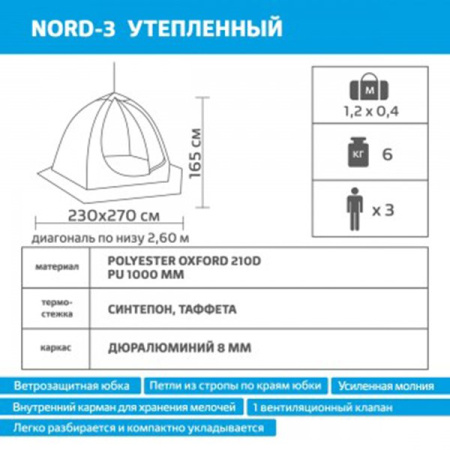 Палатка-зонт утепл. 3-местная зимняя (NORD-3 Helios) Helios