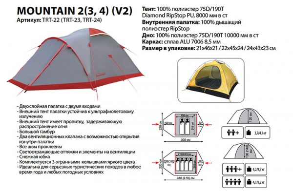 Палатка экспедиционная Mountain 4 (V2) серая Tramp (Трамп)